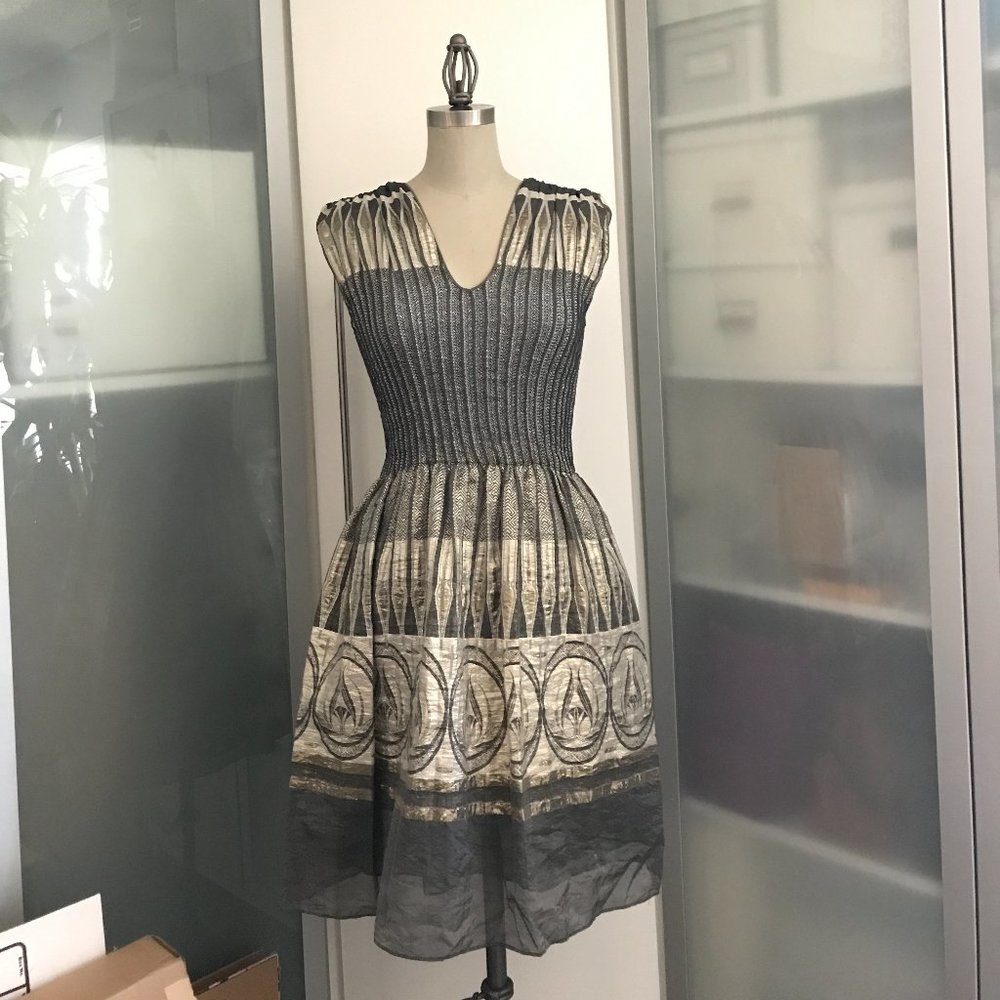 Max studio gray and gold metallic dress M